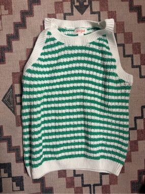 Cat & Jack White and Green Striped Knit Tank Top